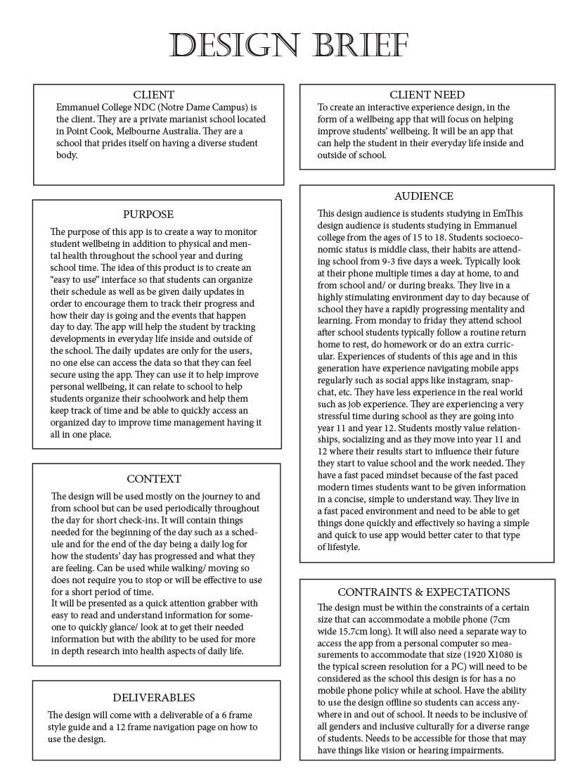 Student design brief example