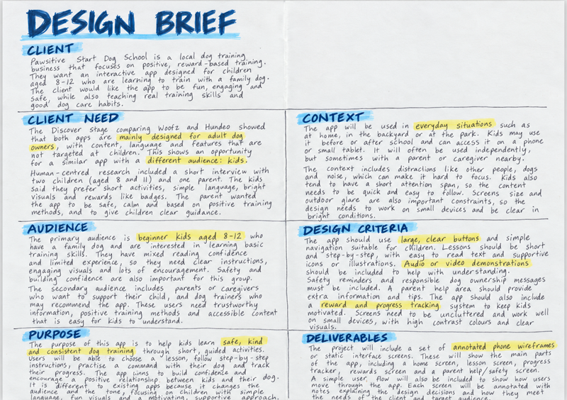 Student folio example: Design brief