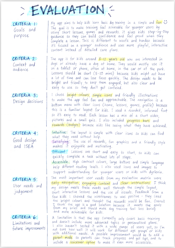 Student folio example: Evaluation