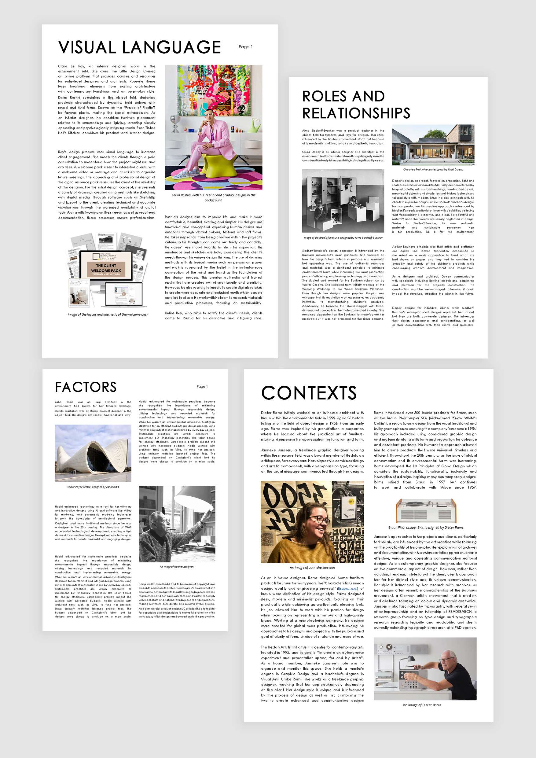 Student example of a comparative written analysis of two contemporary designers