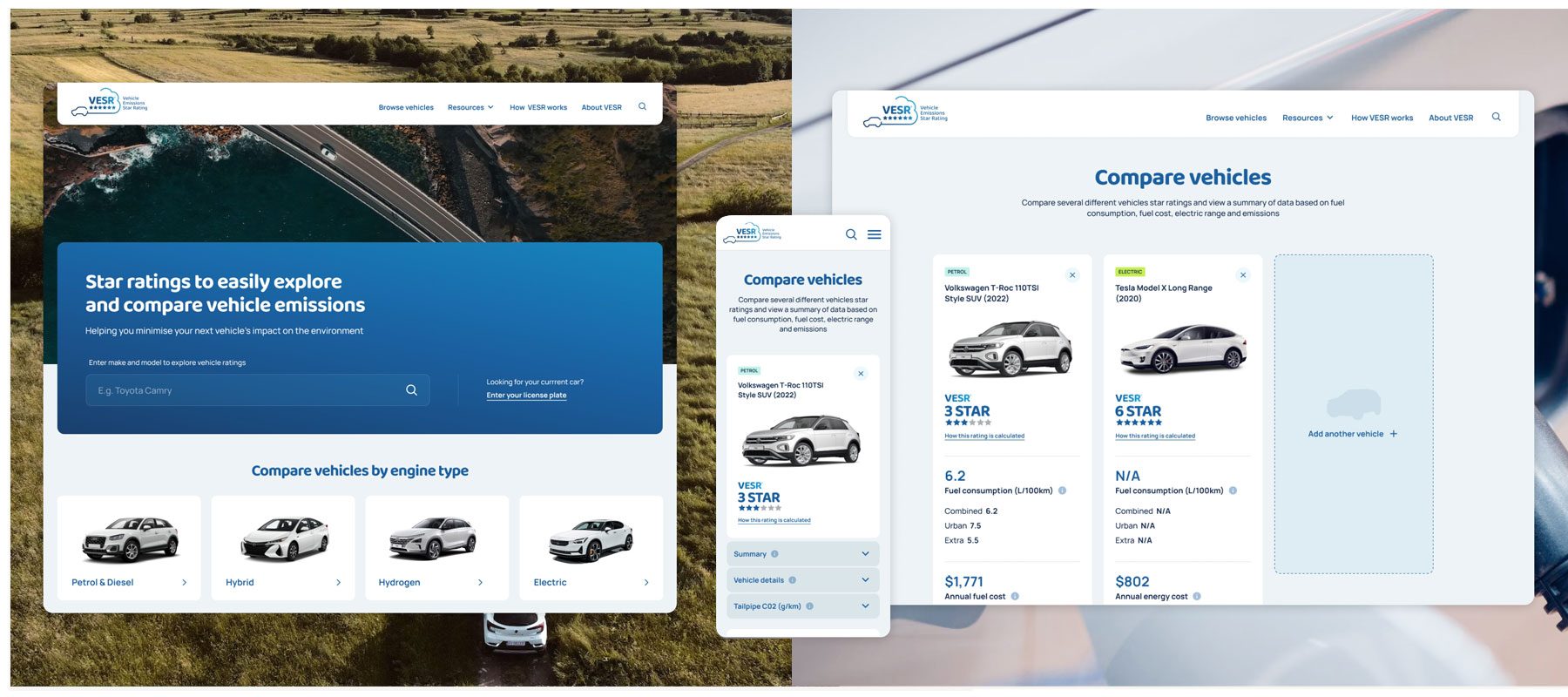 VESR vehicle comparison website demonstrating similarity and proximity